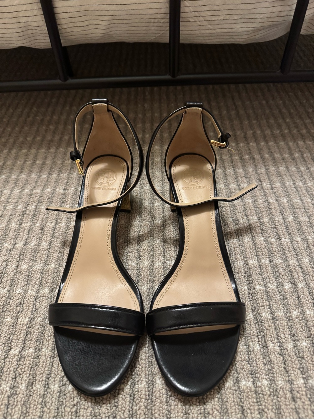 Tory Burch Black Leather Ankle-Strap Heels